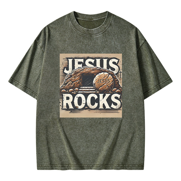 Jesus Rocks Christian Washed T-Shirt
