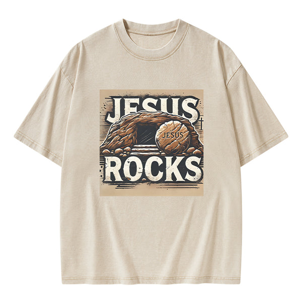 Jesus Rocks Christian Washed T-Shirt