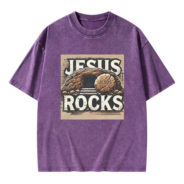 Jesus Rocks Christian Washed T-Shirt