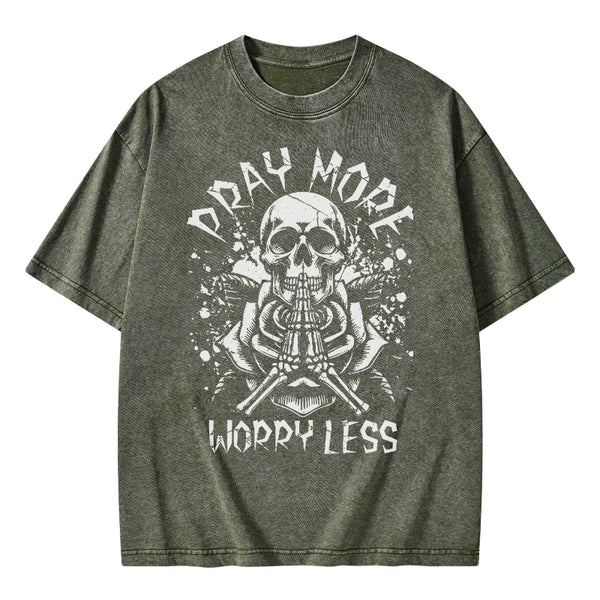 Pray More Worry Less Christian Washed T-Shirt