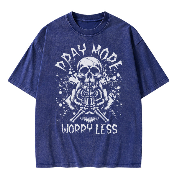 Pray More Worry Less Christian Washed T-Shirt