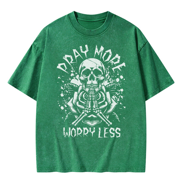Pray More Worry Less Christian Washed T-Shirt