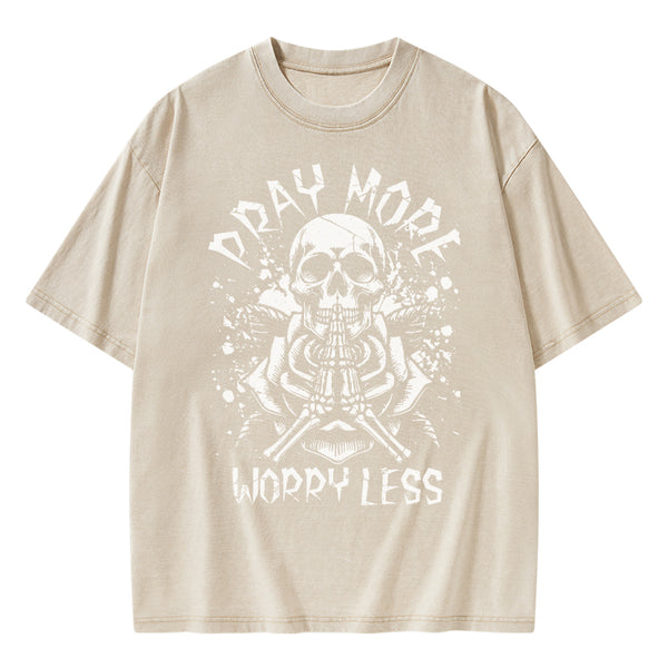 Pray More Worry Less Christian Washed T-Shirt