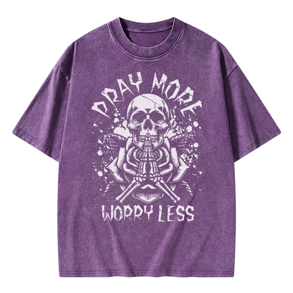 Pray More Worry Less Christian Washed T-Shirt