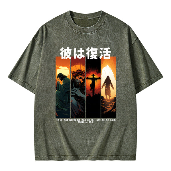 He Is Not Here He Has Risen Christian Washed T-Shirt