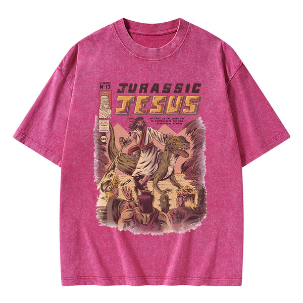 GC-WTSA1840 Jurassic Jesus Christian Washed T-Shirt