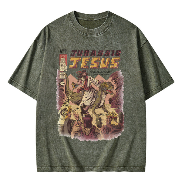 GC-WTSA1840 Jurassic Jesus Christian Washed T-Shirt