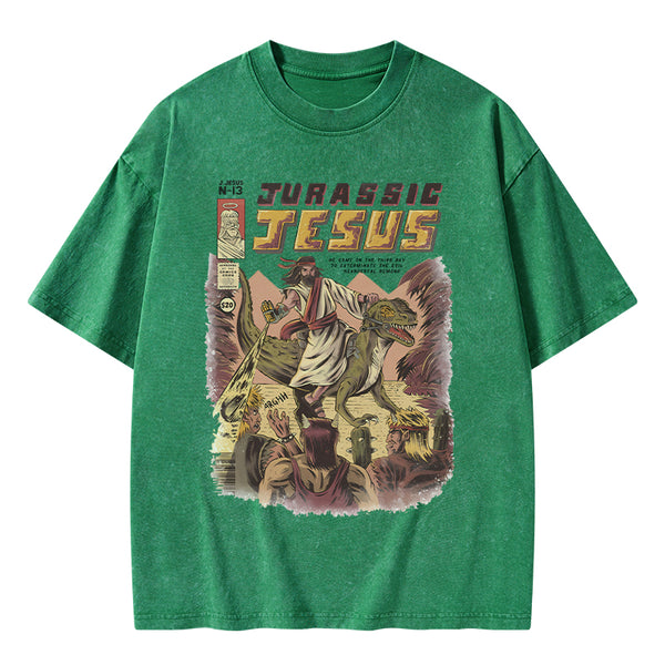 GC-WTSA1840 Jurassic Jesus Christian Washed T-Shirt