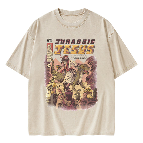 GC-WTSA1840 Jurassic Jesus Christian Washed T-Shirt