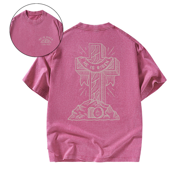 He Is Risen Christian Washed T-Shirt