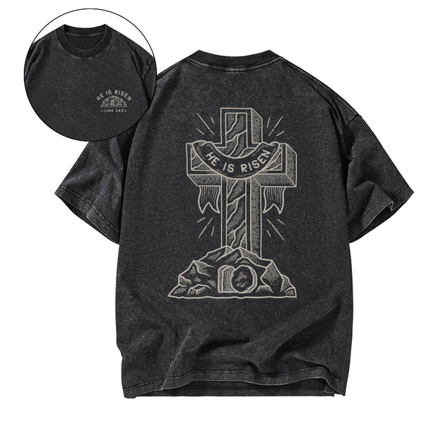 He Is Risen Christian Washed T-Shirt