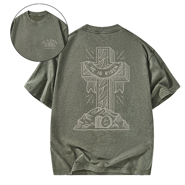 He Is Risen Christian Washed T-Shirt