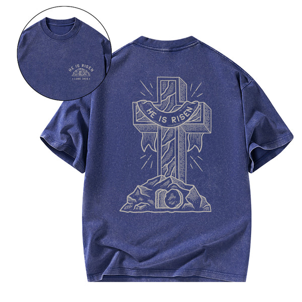 He Is Risen Christian Washed T-Shirt