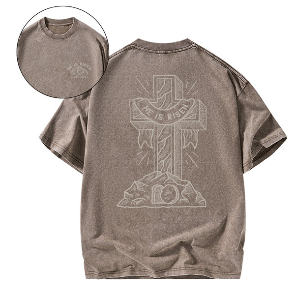 He Is Risen Christian Washed T-Shirt