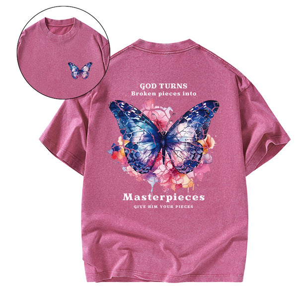 God Turns Broken Pieces Into Masterpieces Christian Washed T-Shirt