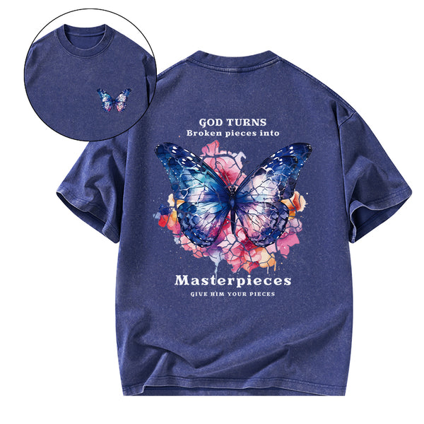 God Turns Broken Pieces Into Masterpieces Christian Washed T-Shirt