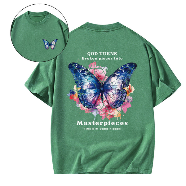 God Turns Broken Pieces Into Masterpieces Christian Washed T-Shirt