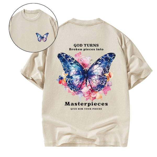 God Turns Broken Pieces Into Masterpieces Christian Washed T-Shirt