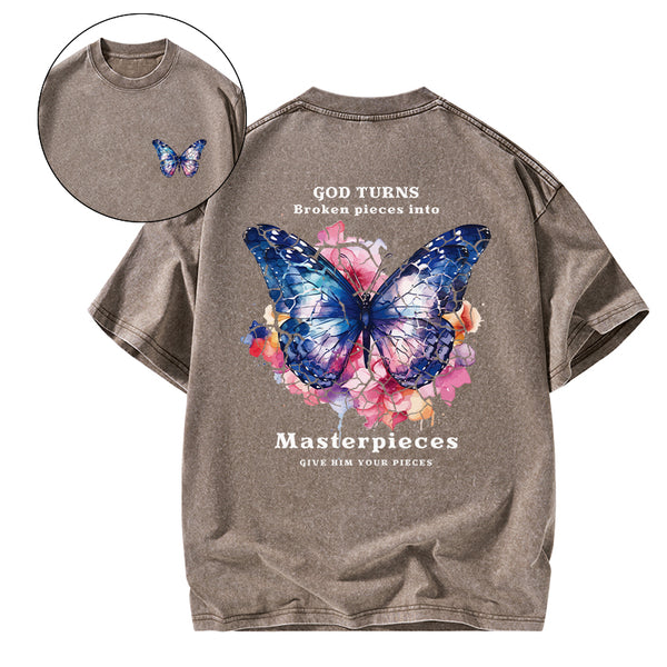 God Turns Broken Pieces Into Masterpieces Christian Washed T-Shirt