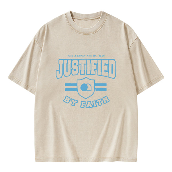 Just A Sinner Who Has Been Justified Christian Washed T-Shirt