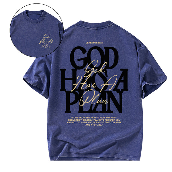 God Has A Plan Christian Washed T-Shirt