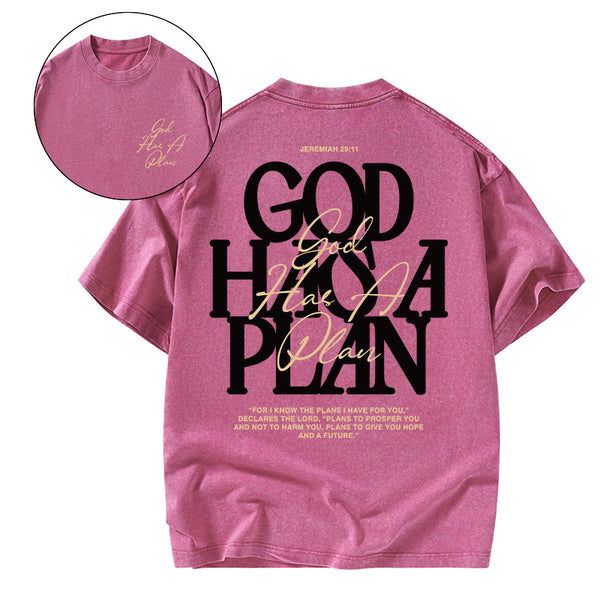 God Has A Plan Christian Washed T-Shirt