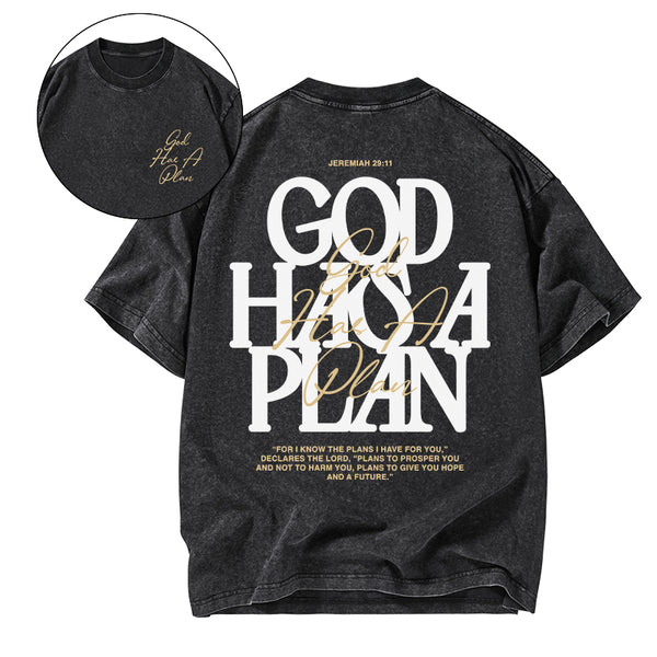 God Has A Plan Christian Washed T-Shirt