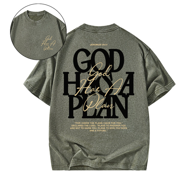 God Has A Plan Christian Washed T-Shirt
