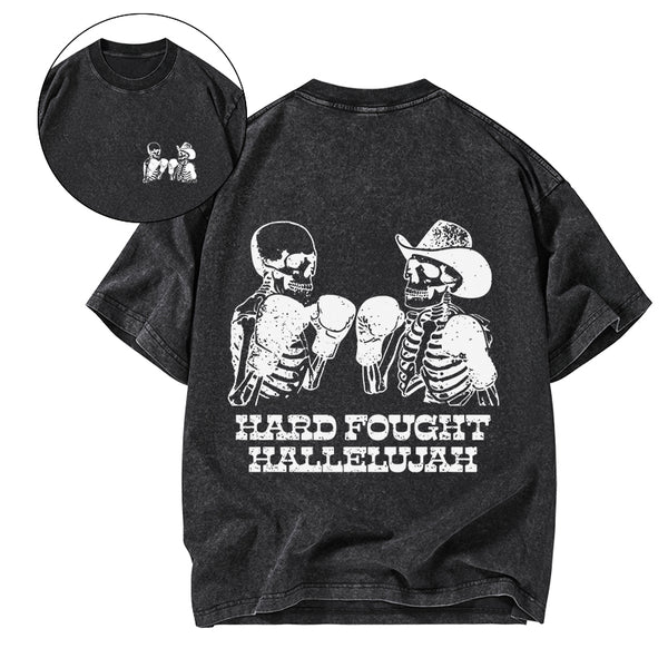 GC-WTSA1884 Hard Fought Hallelajah Christian Washed T-Shirt