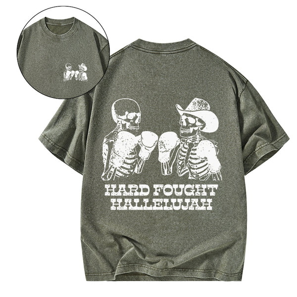 GC-WTSA1884 Hard Fought Hallelajah Christian Washed T-Shirt