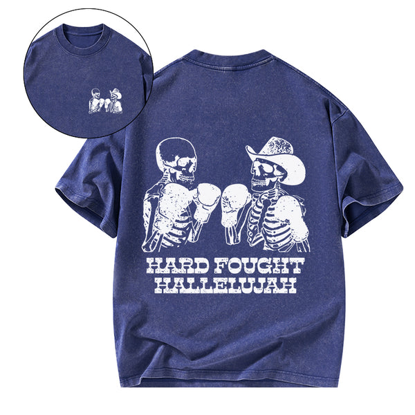 GC-WTSA1884 Hard Fought Hallelajah Christian Washed T-Shirt