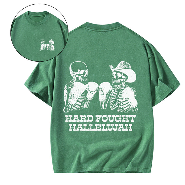 GC-WTSA1884 Hard Fought Hallelajah Christian Washed T-Shirt