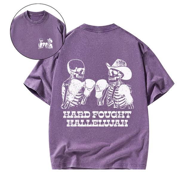 GC-WTSA1884 Hard Fought Hallelajah Christian Washed T-Shirt
