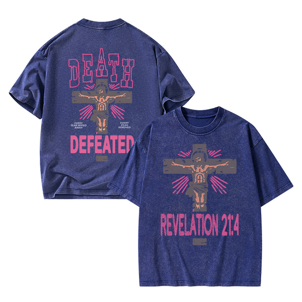 Death Defeated Christian Washed T-Shirt