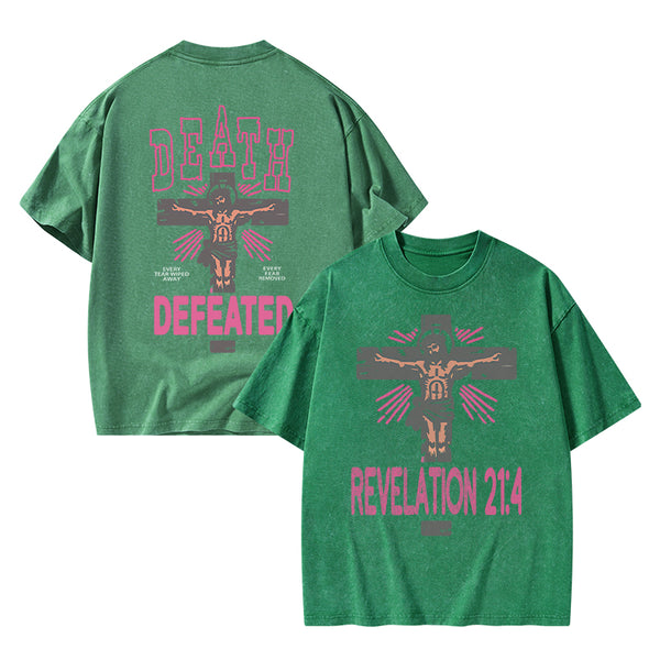 Death Defeated Christian Washed T-Shirt