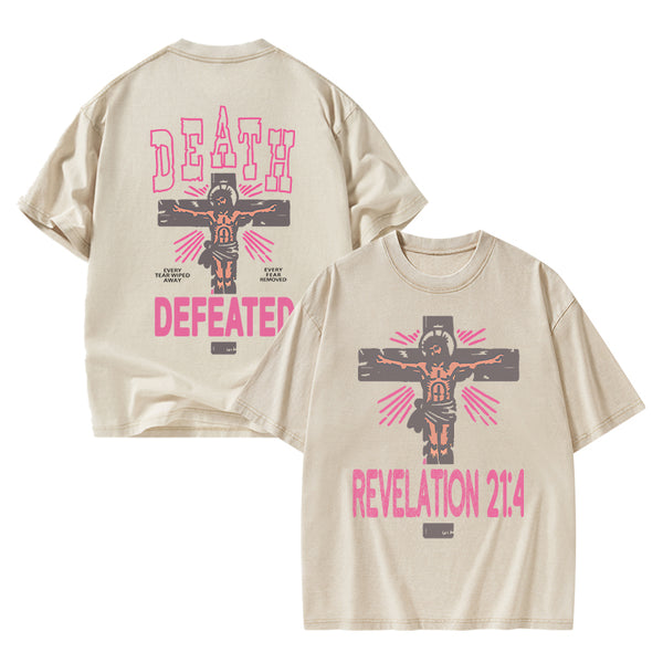 Death Defeated Christian Washed T-Shirt