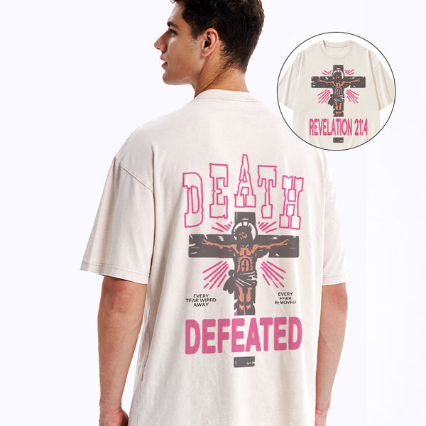 Death Defeated Christian Washed T-Shirt