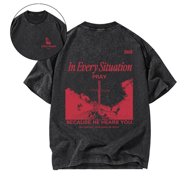 In Every Situation Pray Christian Washed T-Shirt