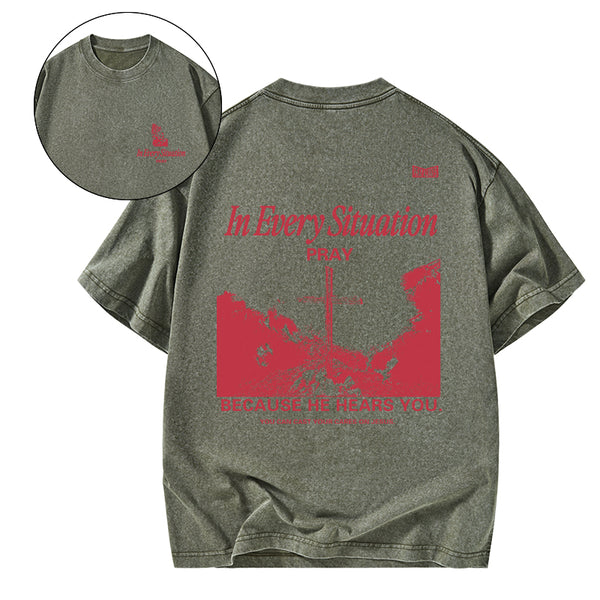 In Every Situation Pray Christian Washed T-Shirt