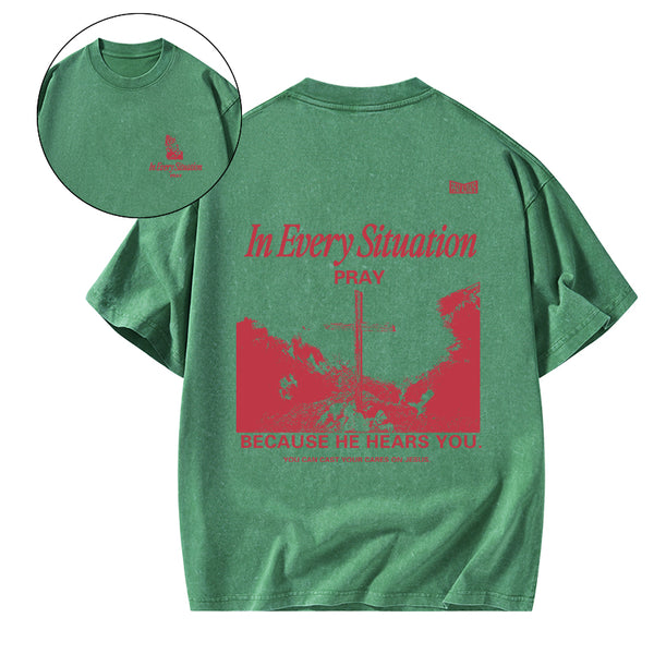 In Every Situation Pray Christian Washed T-Shirt