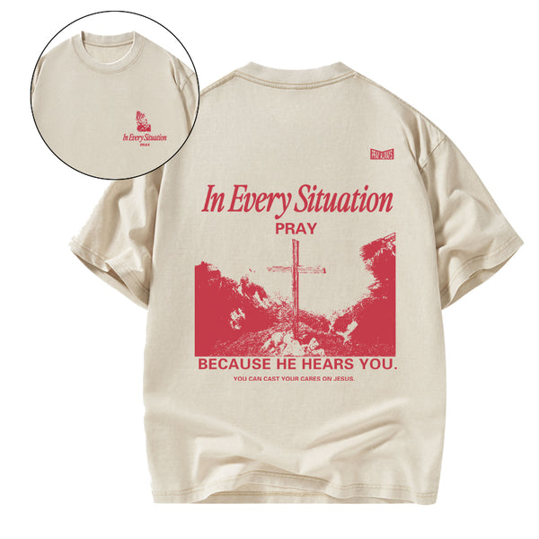 In Every Situation Pray Christian Washed T-Shirt