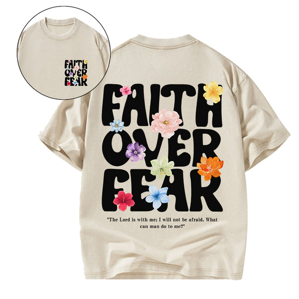 GC-WTSA1916 Faith Over Fear Christian Washed T-Shirt