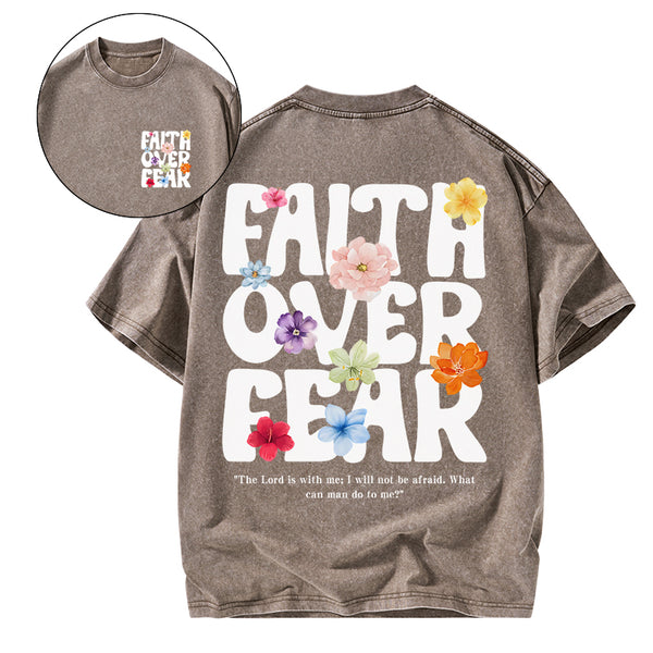 GC-WTSA1916 Faith Over Fear Christian Washed T-Shirt
