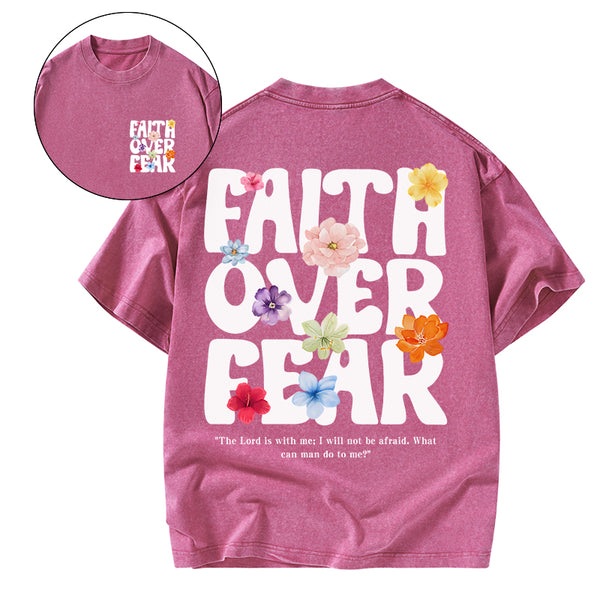 GC-WTSA1916 Faith Over Fear Christian Washed T-Shirt