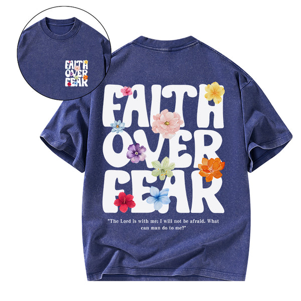 GC-WTSA1916 Faith Over Fear Christian Washed T-Shirt