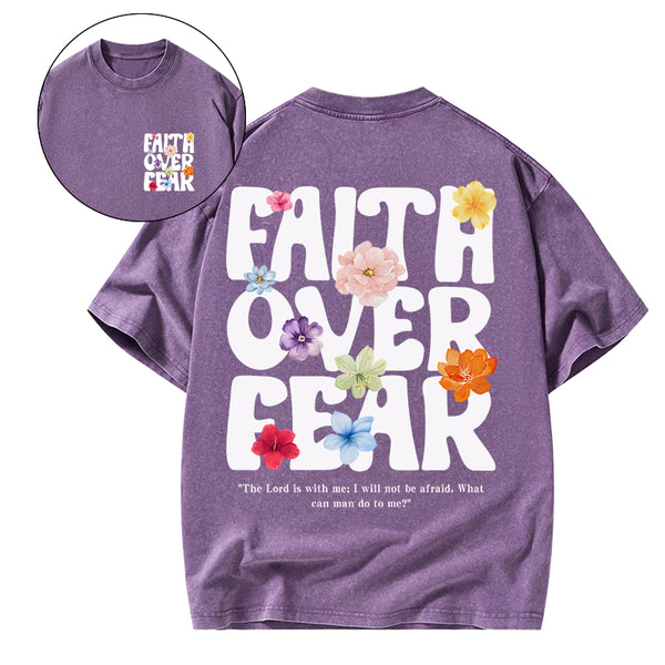 GC-WTSA1916 Faith Over Fear Christian Washed T-Shirt