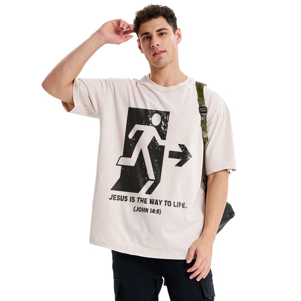 GC-WTSA1924 Jesus Is The Way To Live Christian Washed T-Shirt