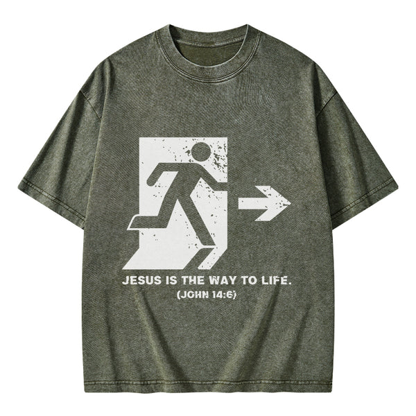 GC-WTSA1924 Jesus Is The Way To Live Christian Washed T-Shirt
