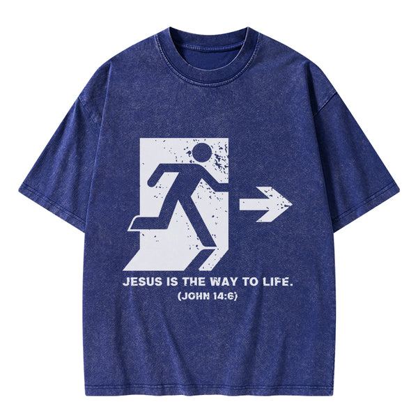 GC-WTSA1924 Jesus Is The Way To Live Christian Washed T-Shirt