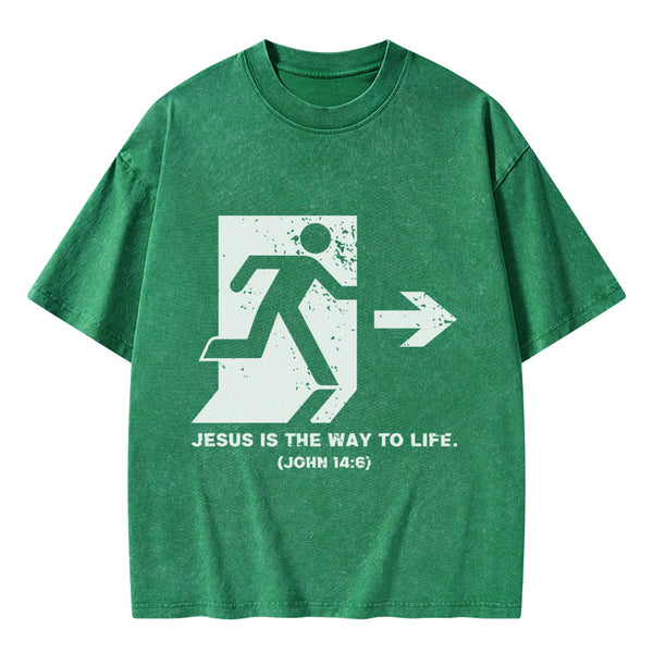 GC-WTSA1924 Jesus Is The Way To Live Christian Washed T-Shirt